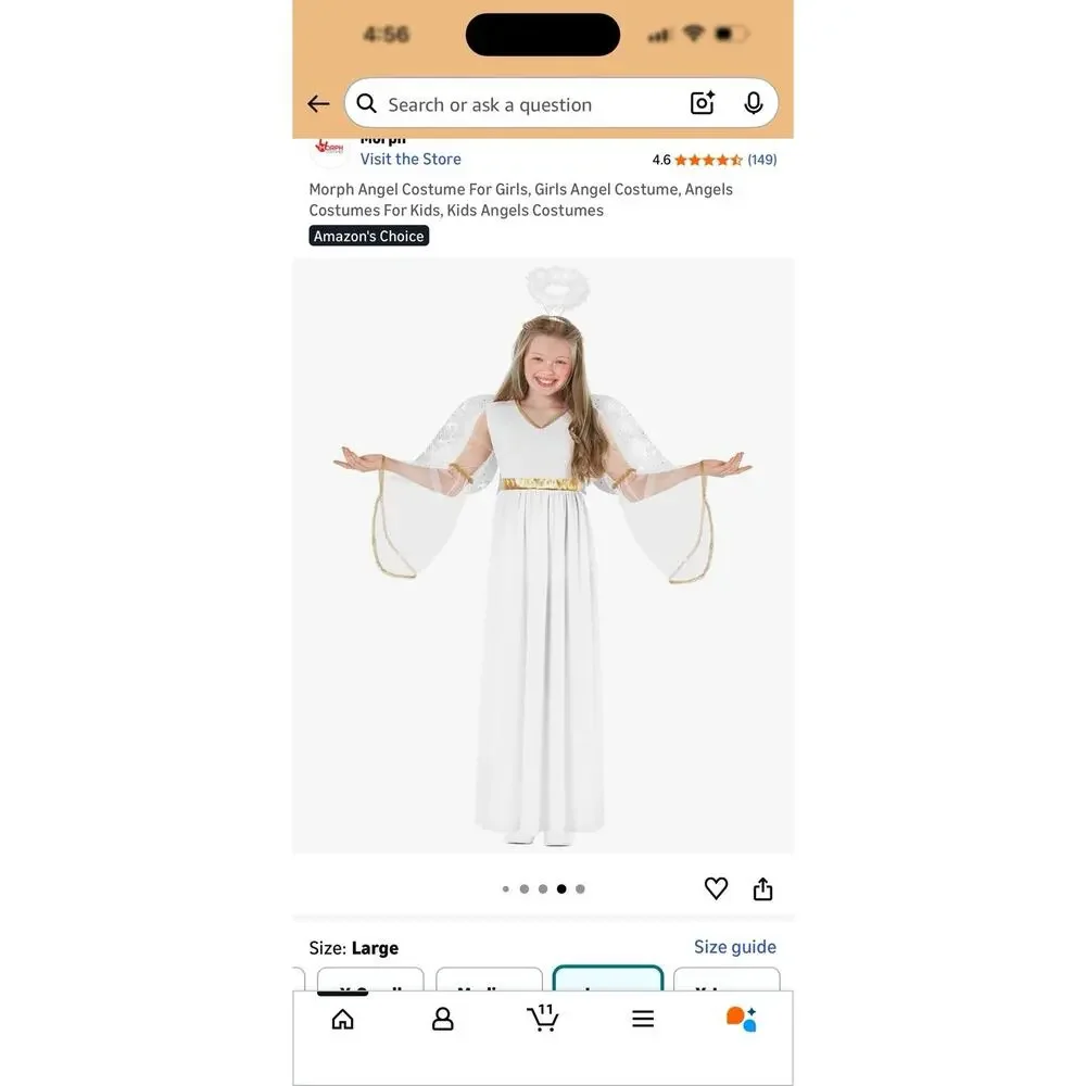 Morph Angel Costume Girls Size Large 10–12 White Dress Wings Halo – NEW